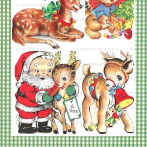 22 frentes de cartões de Natal vintage para impressão DOWNLOAD DIGITAL INSTANTÂNEO - 5 arquivos jpg 600 dpi - Renas / Papai Noel / Boneco de neve / Animais bebês / Crianças