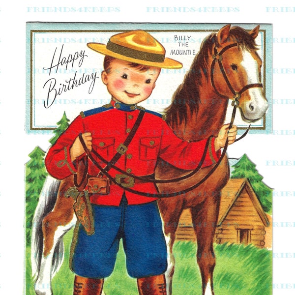 Vintage CANADIAN MOUNTIE Billy of Canada w/ His Horse Printable Double-Sided Greeting Card Instant Digital Download--42 jpg files 600dpi