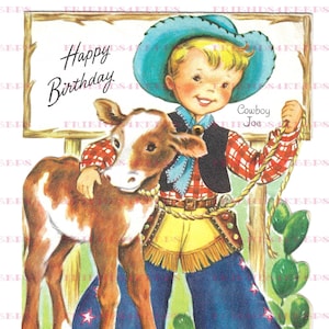 Vintage COWBOY JOE Livro de histórias frente e verso / Cartão de aniversário da série Nursery Rhyme da Fairfield Instant Digital Download 2 arquivos jpg 600 dpi