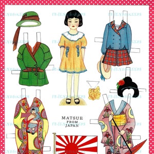 Printable VINTAGE ADAPTATION des années 1930 « MATSUE » Japanese Girl Kimono Costumes Paper Doll --Instant Digital Download 2 jpg 600 & 300 dpi