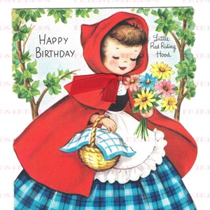 2-seitige Rotkäppchen Vintage Märchen Storybook Geburtstagskarte aus Fairfield Instant Digital Download 2 jpg Dateien 600 dpi