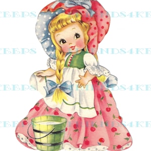 Vintage Kinderzimmer Rhyme JILL mit JACK auf der Rückseite Mutter Gans Kinderzimmer Rhyme Doppelseitige Grußkarte Digital Download 2 jpg Dateien 600 dpi