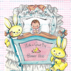 BABY’s 1st EASTER vintage Printable Greeting Card Front Instant Digital Download 2 jpg file 300 and 600 dpi--Adorable Artwork, années 1940