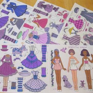 Printable 5-Page PERFECTLY PURPLE Instant Download Digital Teen Paper Dolls with Purple Hair by Alina Kolluri--5 jpg files 600 dpi