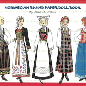 BUNAD NORVEGESE stampabile di 8 pagine Costumi popolari della Norvegia Bambole di carta digitali dell'artista Alina Kolluri--1 PDF 300 jpg--25 Bunad!