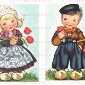 HOLANDÉS NIÑO y NIÑA Traje Folclórico Ars Sacra Imprimible Vintage Tarjeta de Felicitación Frentes Descarga Digital 1 archivo jpg 300 dpi y 1 archivo jpg 600 dpi