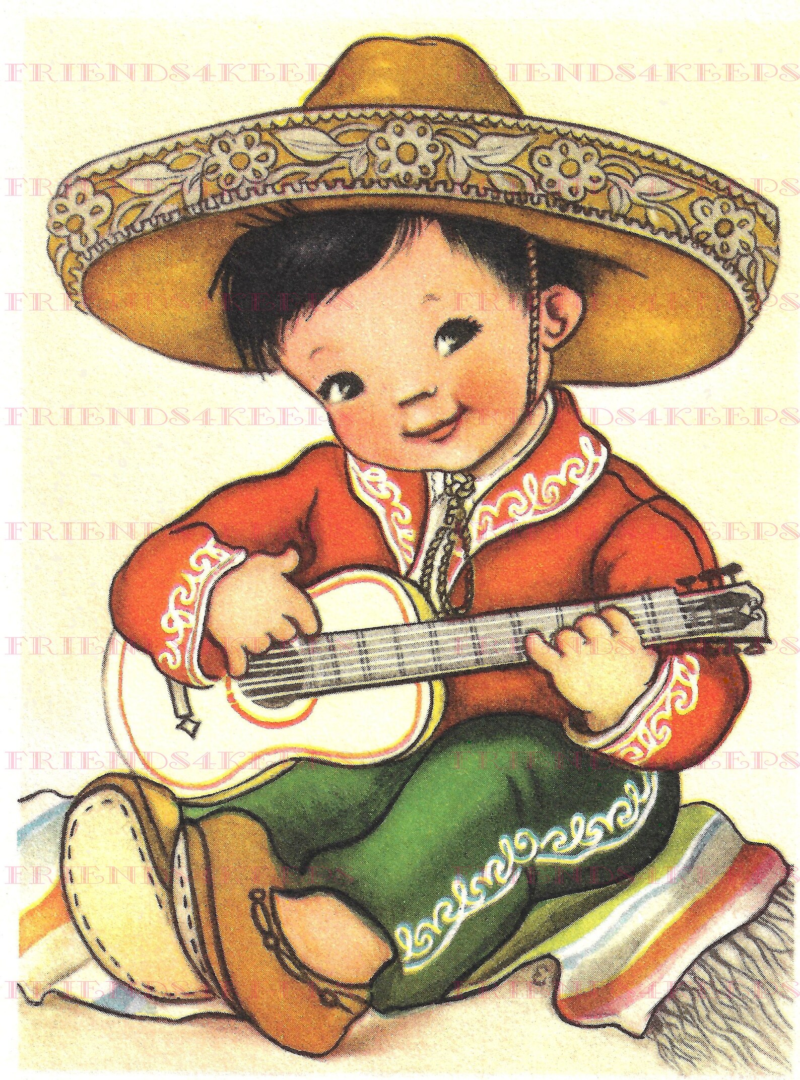 Vintage MEXICAN Mariachi Boy W/ Sombrero &amp; Guitar Printable - Etsy UK