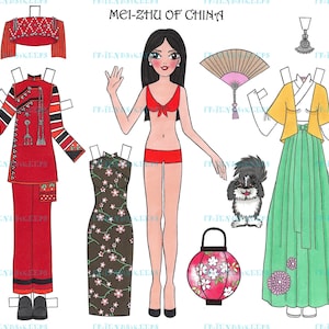 COSTUMI dalla CINA Bambola di carta stampabile ragazza cinese / asiatica Download digitale 1 jpg 600dpi di Alina Kolluri--Stampa su carta 8,5" x 11"