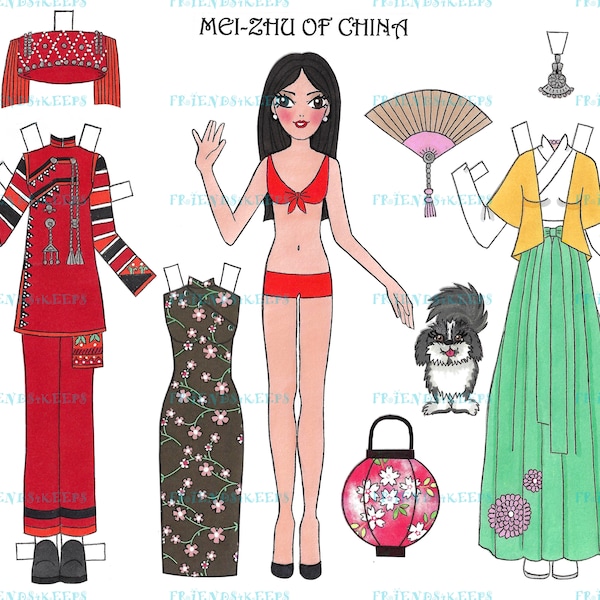 COSTUMES from CHINA Chinese / Asian Girl Printable Paper Doll Digital Download 1 jpg 600dpi by Alina Kolluri--Print on 8.5" x 11" Paper