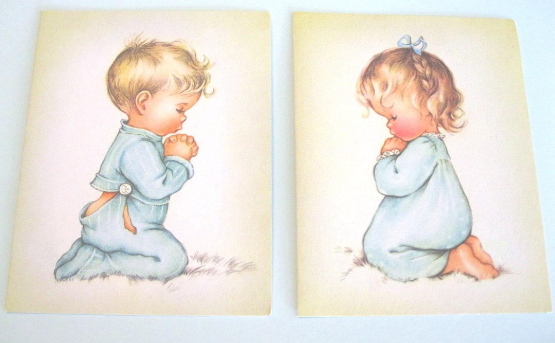 INSTANT DOWNLOAD Boy and Girl at Prayer Printable Vintage Greeting Card ...