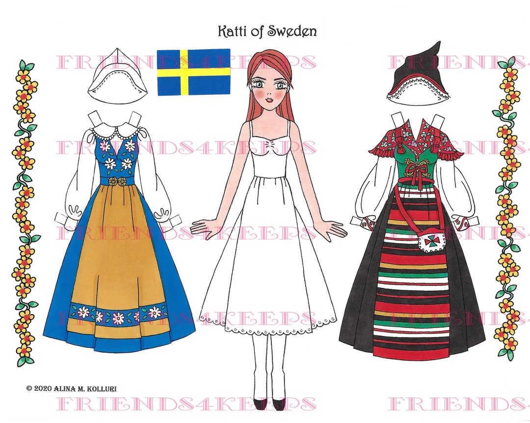 Printable SWEDISH COSTUMES katti Paper Doll 
