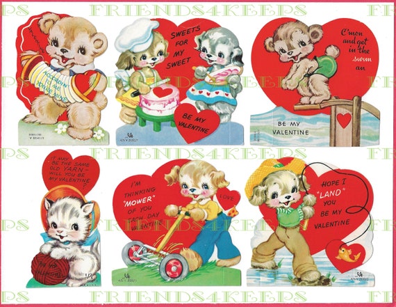 12 Printable Vintage Children's VALENTINE'S DAY CARDS Digital Download2 Jpg  Files 300 Dpi/ 2 Jpg Files 600 Dpiadorable Animals and Girls -  Canada