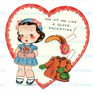4 Printable VALENTINE&#39;S DAY Vintage Paper Doll Cards Instant Download--4 jpg files 200 dpi--Will Print Clear & Bright on 8 1/2&quot; x 11&quot; Paper