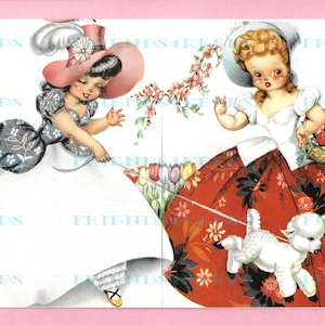 INSTANT DOWNLOAD vintage 3 Old-Fashioned Belles All Occasion Blank Greeting Card--4 jpg fichiers 600 dpi--Ready to Use: Just Print, Cut - Fold!