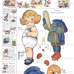 Dolly Dingle GOES SNOW SHOEING w / Tier Geschichten Vintage Papier Puppe Digital Download 2 jpg 300 und 600 dpi von Grace G. Drayton, Jan. 1923