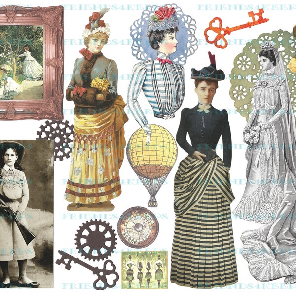 5 Printable Collage Sheets--VICTORIAN / STEAMPUNK Themed Vintage Images--Instant Digital Download 5 jpg files 600 dpi--Ideal for Crafters!