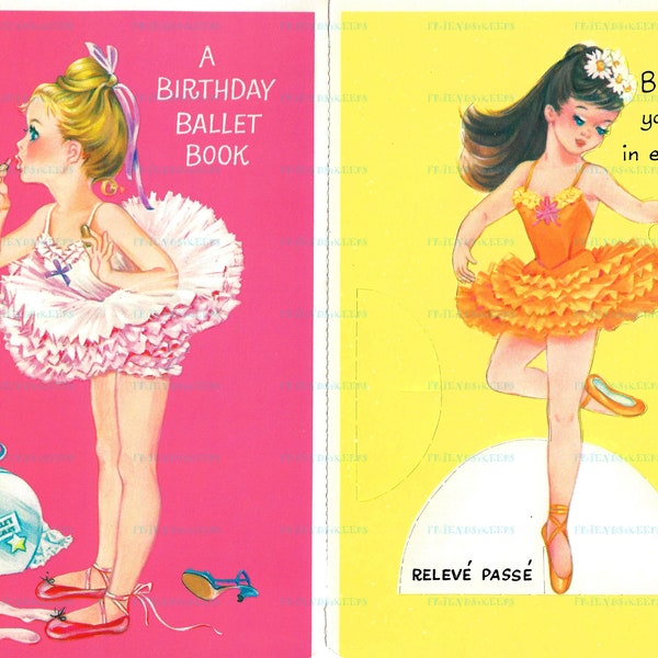 5 jpg 600 dpi BALLERINA Paper Doll Stand-Ups Printable Greeting Card Images--Instant Digital Download ca 1960s