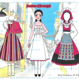 Imprimible PAULINA DE PORTUGAL World Costumes Paper Doll por Alina Kolluri--Descarga digital instantánea 1 jpg 600 dpi--Impresión en papel de 8.5&quot; x 11&quot;