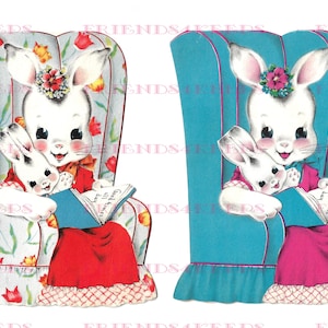 MAMA BUNNY RABBIT und Baby Grußkarte Kunst Digital Download--2 Grußkarte Bilder auf 2 jpg Dateien 300 dpi und 600 dpi--Sweet & Pretty