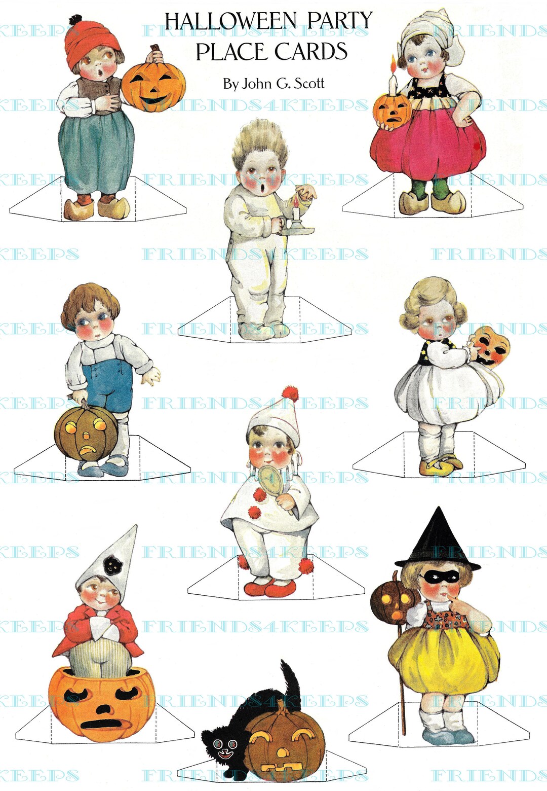 Printable HALLOWEEN PARTY COSTUMES Vintage Paper Doll Stand-ups / Place ...