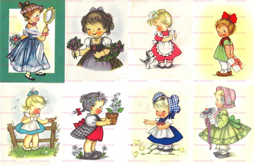 INSTANT DOWNLOAD 8 Cute Girls Printable Greeting Card Front Images 3 ...