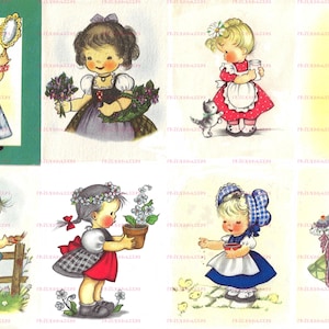 DOWNLOAD INSTANTÂNEO 8 lindas garotas para impressão de cartão comemorativo Imagens frontais 3 jpg 300 e 600 dpi - ca 1940 - Arte caprichosa de Eva Harta