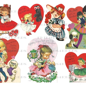 14 Printable Vintage Children's VALENTINE'S DAY CARDS Digital Download--2 jpg files 300 dpi and 2 jpg files 600 dpi--Lovely Little Girls