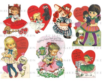 14 Printable Vintage Children's VALENTINE'S DAY CARDS Digital Download--2 jpg files 300 dpi and 2 jpg files 600 dpi--Lovely Little Girls