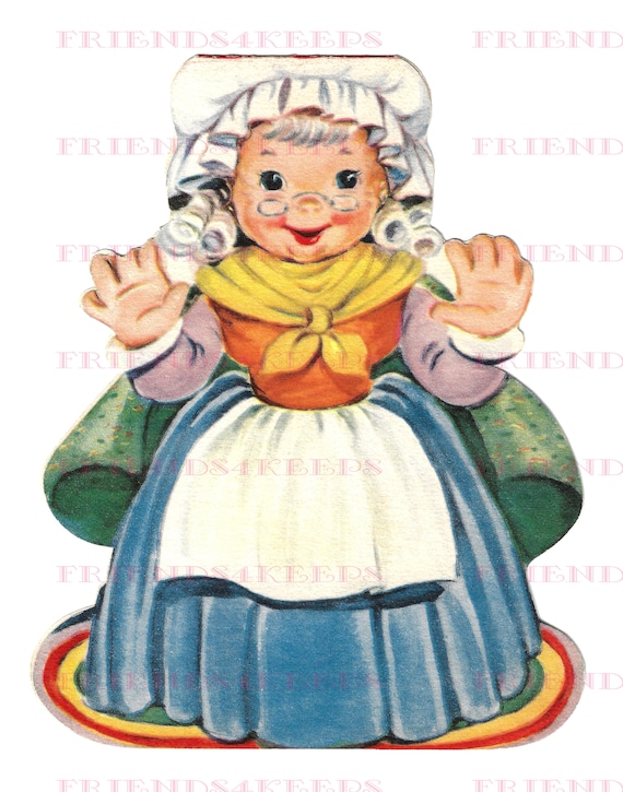 Vintage Little RED RIDING HOOD w/Nonna sul lato posteriore Biglietto  d'auguri stampabile Download digitale 2 file jpg 300 e 600 dpi1940 -   Italia