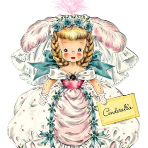 CINDERELLA Vintage Märchen Prinzessin Braut Front-n-Back Druckbare Grußkarte Digital Download--2 jpg Dateien 600 dpi--1940er Jahre