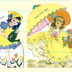 14 imágenes de tarjetas vintage de Pascua Descarga instantánea - 4 archivos jpg 300 dpi - ¡ENCANTADORAS chicas, corderos, conejitos, pollitos y patitos!
