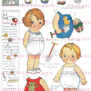 Dolly Dingle's SUMMER FUN FRIENDS Peggy Anne und Joel Vintage Paper Doll Digitaler Download 2 jpg 300 / 600 dpi von Grace G. Drayton, Juli 1922