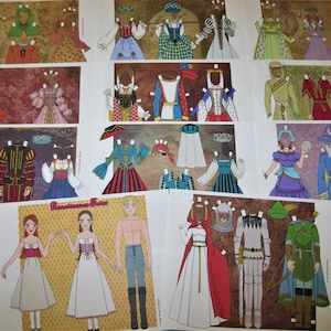 "Kunstdruck ""Renaissance Faire"" Digitaler Download PDF Fantasy Papierpuppen von Alina Kolluri--11 Seiten, 300 dpi--Druck auf 8.5" x 11" Papier."