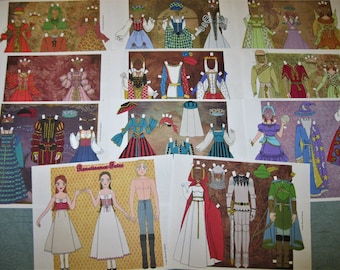 Afdrukbare "Renaissance Faire" digitale download pdf Fantasy Paper Dolls door Alina Kolluri--11 pagina's, 300 dpi--afdrukken op papier van 8,5 x 11 inch