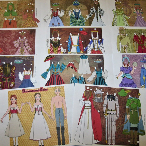 Printable "Renaissance Faire" Digital Download PDF Fantasy Paper Dolls by Alina Kolluri--11 Pages, 300 dpi--Print on 8.5" x 11" Paper