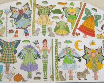 Printable WILLOW FAIRY Paper Doll with Fantasy Costumes--Instant Download 5 jpg 600 dpi by Artist Alina Kolluri--Print on 8.5" x 11" Paper
