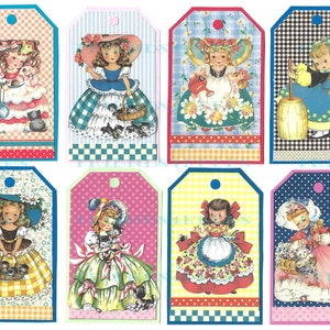 32 afdrukbare tags met meisjesthema / cadeau- en dagboekkaarten INSTANT DOWNLOAD--Belles, sprookje, kinderliedje, volkskostuums--4 jpgs 600 dpi