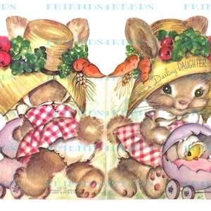 INSTANT DOWNLOAD Vintage doppelseitige Ostern Grußkarte illustriert von Marjorie Cooper--2 jpg Dateien 300 & 600 dpi--Print geschnitten Falten
