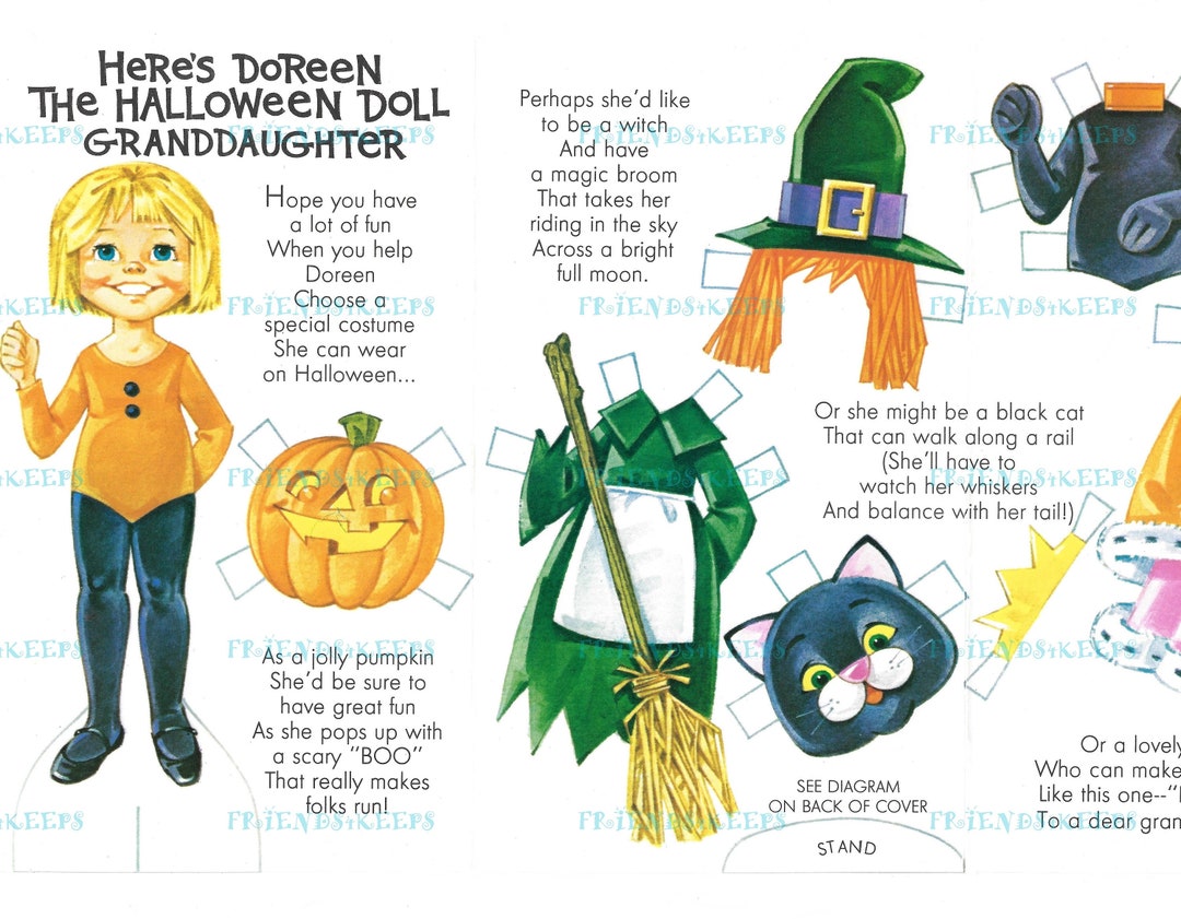 Vintage HALLOWEEN GIRL Printable Paper Doll Instant Digital Download 1 ...