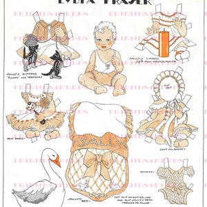 BABY SALLY Printable Art Deco Era vintage Paper Doll Digital Download Clip Art 600 dpi par Lydia Fraser, Canadian Home Journal, 1938