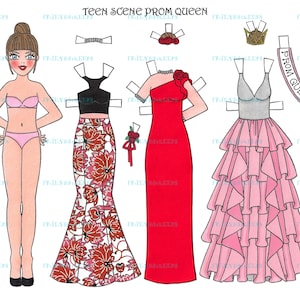 Escena adolescente imprimible PROM QUEEN Descarga instantánea 1 jpg 600 dpi Muñeca de papel digital por Alina Kolluri--Impresión en papel de 8.5 "x 11"