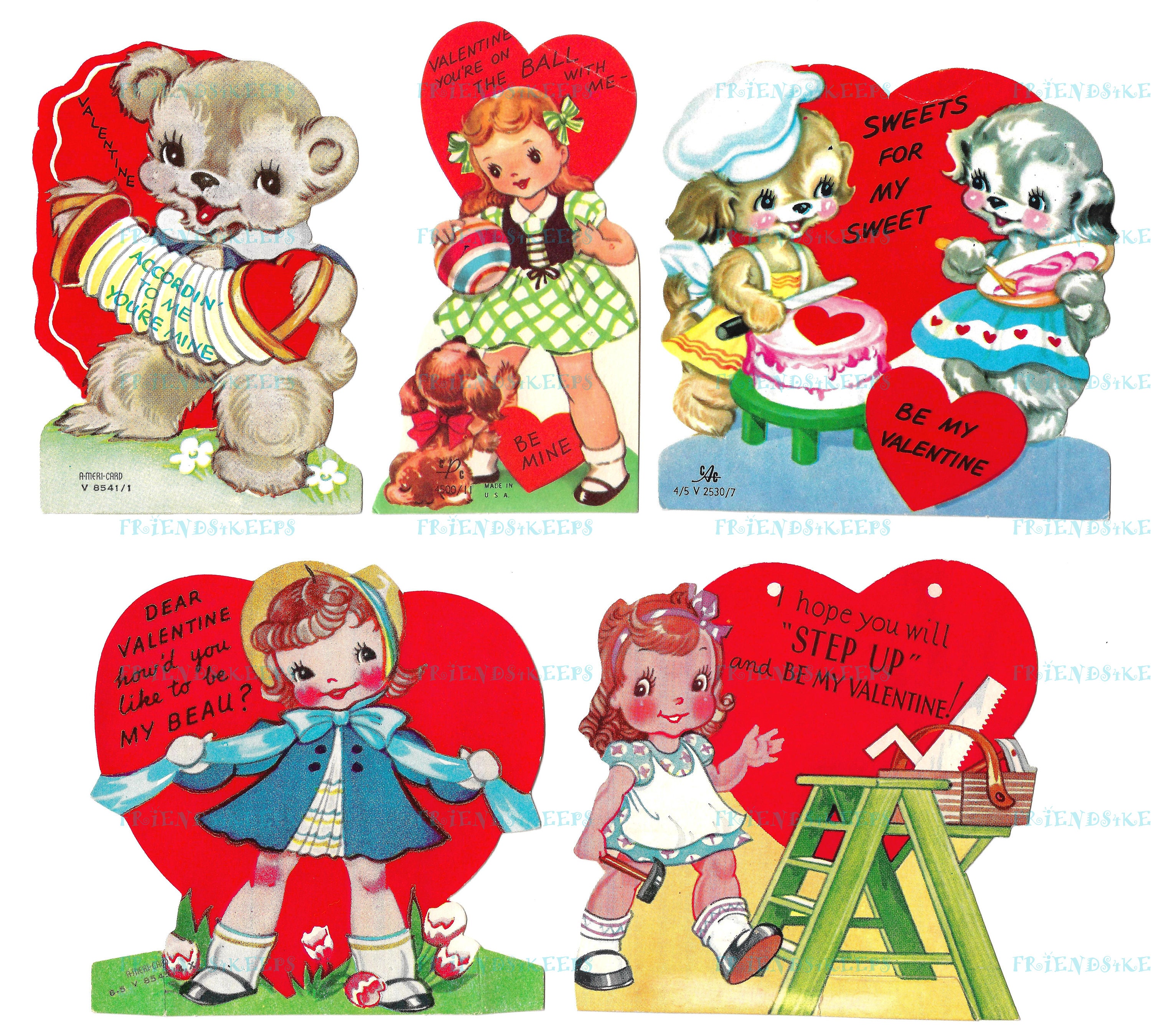 17 Printable Vintage Children's VALENTINE'S DAY CARDS Instant Digital  Download3 Jpg Files 600 Dpiadorable 1940s Animal & Kid Images 