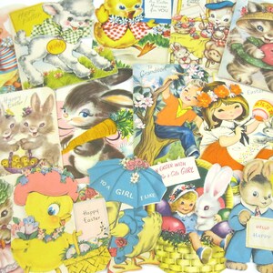 14 Imágenes de tarjetas vintage de PASCUA--DESCARGA INSTANTE--5 archivos jpg 600 dpi--Niños encantadores, conejitos, polluelos, patos, cordero, gato, algunos Marjorie Cooper