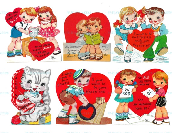 Vintage Valentines Day Card Cute Girl Talking on the Telephone