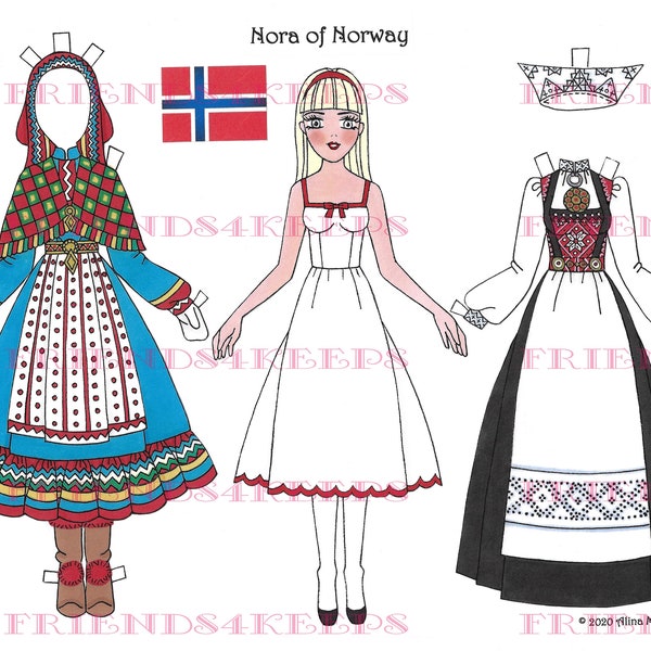 Costumes norvégiens imprimables Bunad de Voss & Saami Paper Doll INSTANT DOWNLOAD 1 jpg 600 dpi par Alina Kolluri--Impression sur papier 8,5 « x 11 »