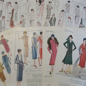 22 ページの即時ダウンロード 1920 年代の絵入りレビュー雑誌に掲載された印刷可能なヴィンテージ アールデコ ファッション - 3 つの PDF ファイル、各 7 ページまたは 8 ページ、300 dpi