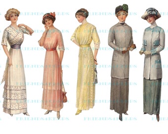 25 Printable ANTIQUE LADIES on 5 jpg Files--Fashion Cut-Outs from 1910's Magazines--Paper Dolls for Crafting--Downton Abbey & Titanic Style!