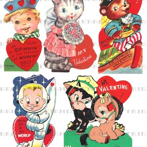 25 Printable Vintage Children's VALENTINE'S DAY CARDS Digital Download4 jpg files 600 dpiAdorable Kids, Animals & Household Items image 2