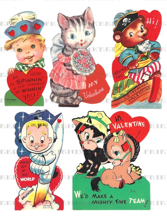 25 Printable Vintage Children's VALENTINE'S DAY CARDS Digital