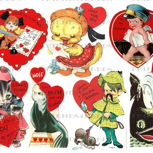 25 Printable Vintage Children's VALENTINE'S DAY CARDS Digital Download4 jpg files 600 dpiAdorable Kids, Animals & Household Items image 4